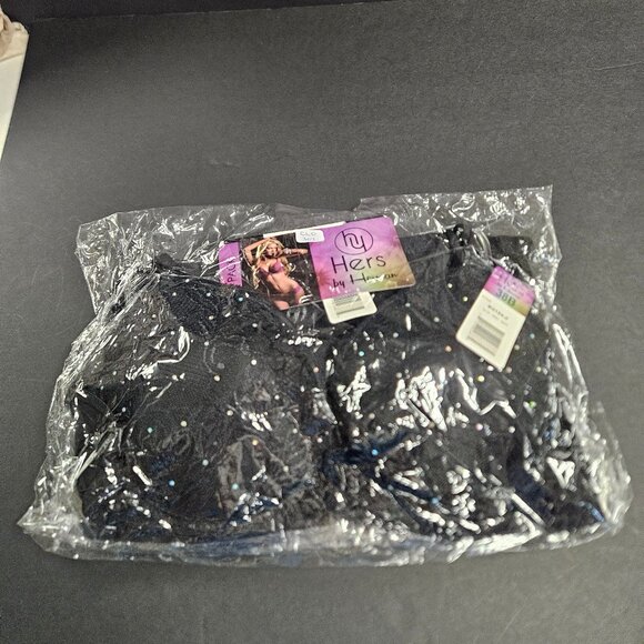 Hers by Herman 38B Black lacy bra with beads, XL Panties - Picture 1 of 8